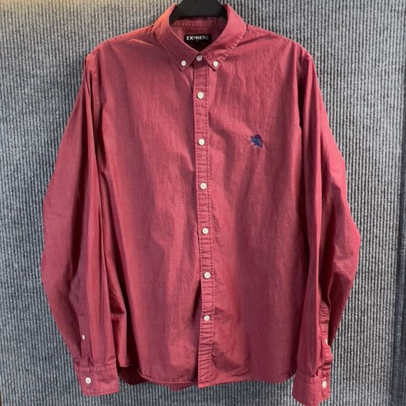 VTG Express Shirt Mens Large Burgundy Long Sleeve Button‎ Down  16-16.5” Neck - Picture 1 of 10